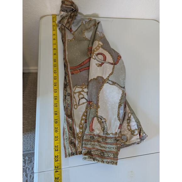 Talbots Petites Pure Silk Gold Button Up Blouse Women Size 4 Equestrian Chain - Picture 11 of 12